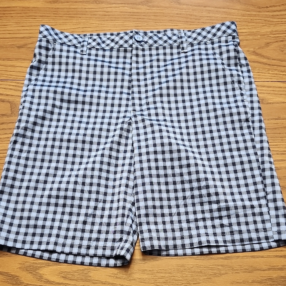 Izod Blue Checkered Men's Flat Front Shorts 36